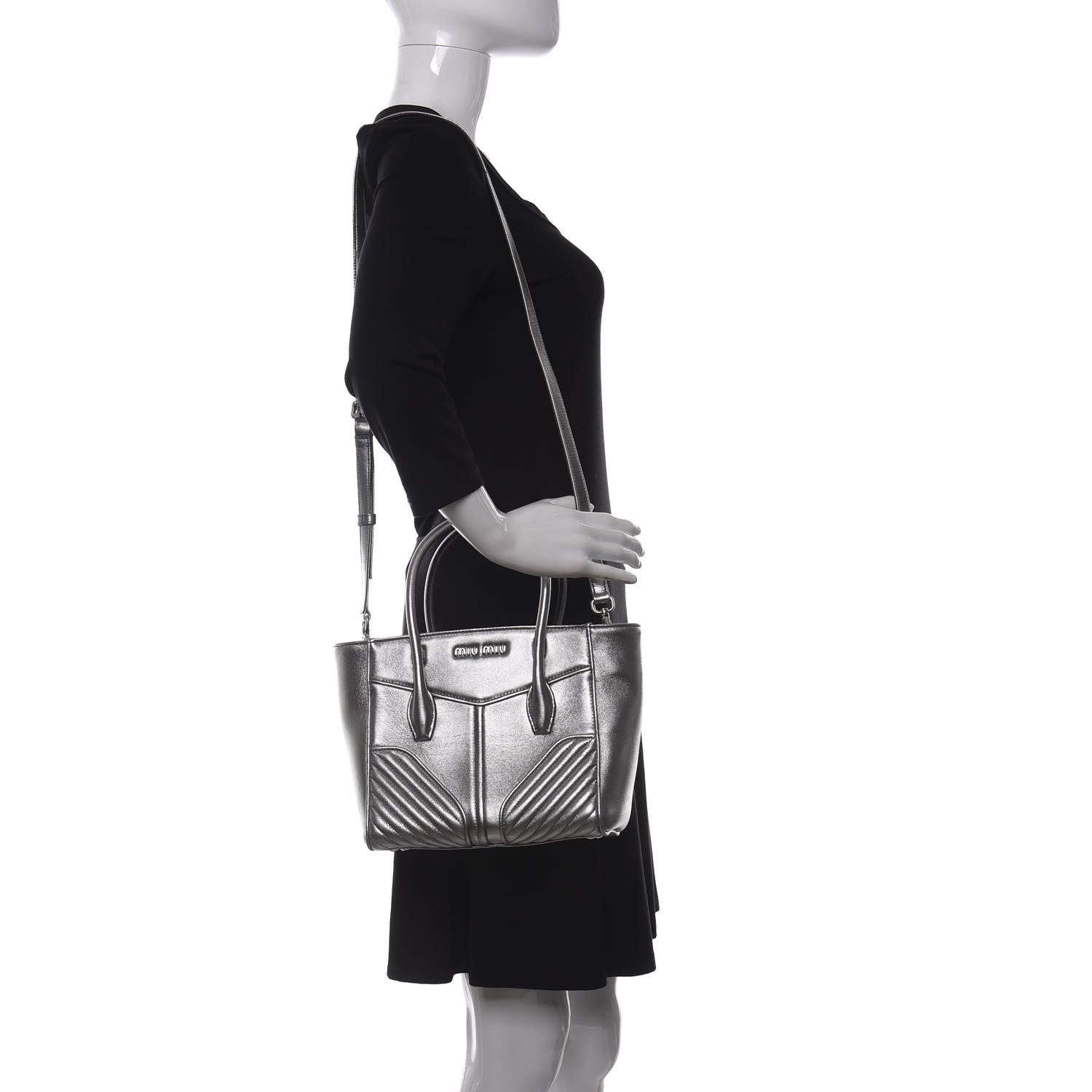 Miu Miu Metallic Nappa Matelasse Biker Tote Chromo 2 of 11