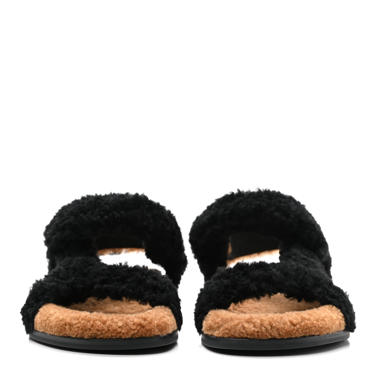 Shearling FF Fendi Feel Sandals 38 Tobacco Black