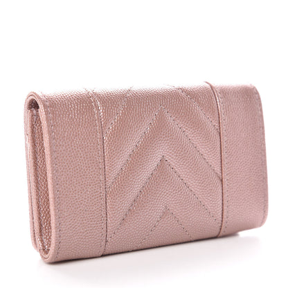 Chanel Metallic Caviar Chevron Quilted Vintage Mademoiselle Card Holder Pink 3 of 11