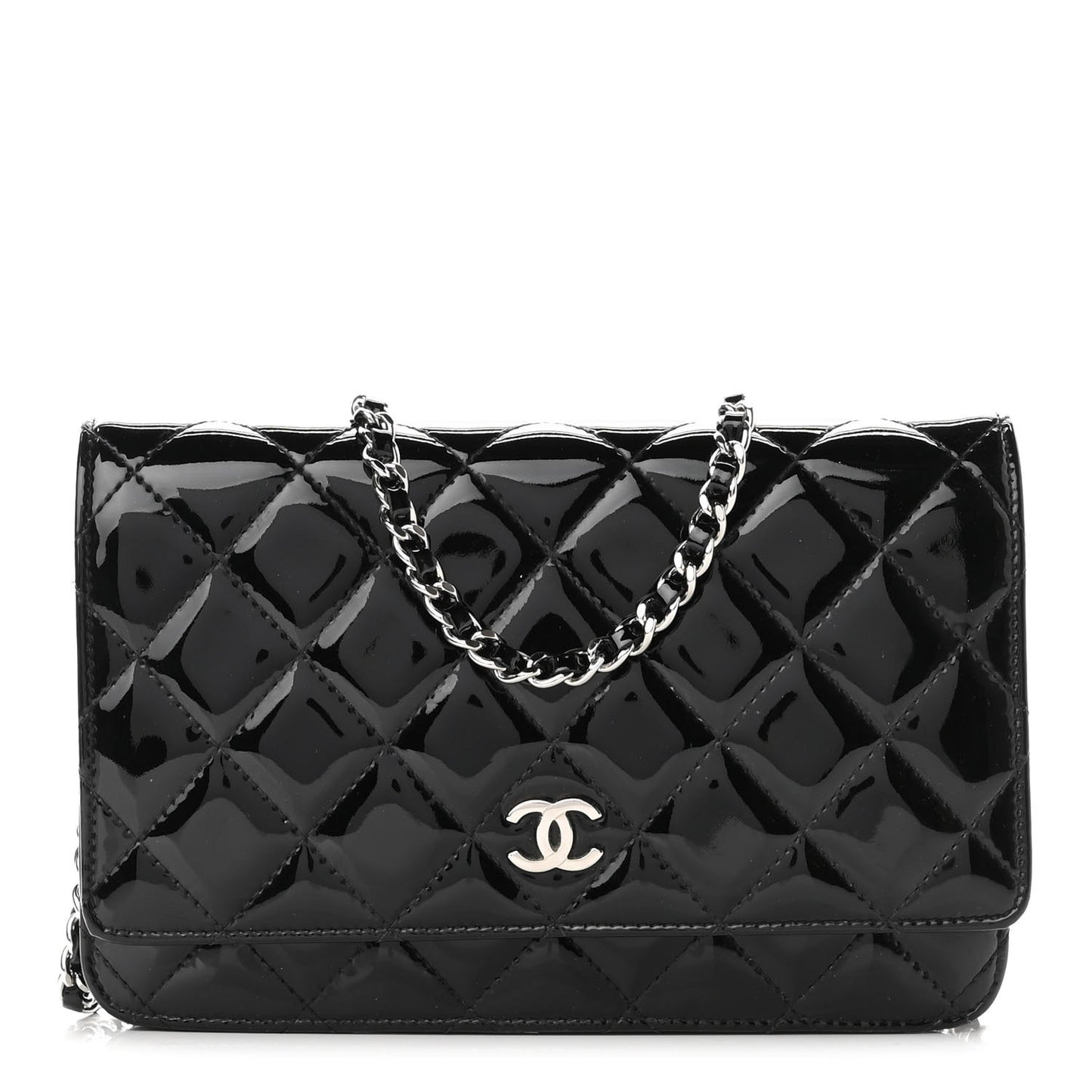 Patent Quilted Wallet On Chain WOC Black