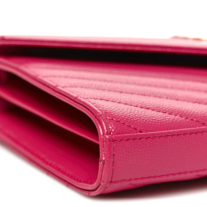 Saint Laurent Grain De Poudre Matelasse Chevron Monogram Chain Wallet Fuxia Couture 9 of 11