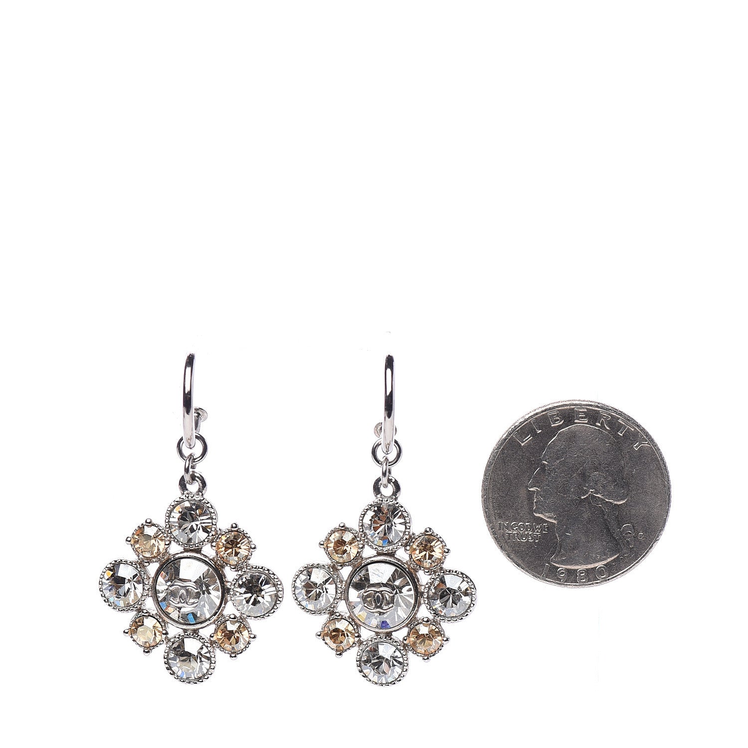 Chanel Crystal CC Dangle Earrings Silver 2 of 5