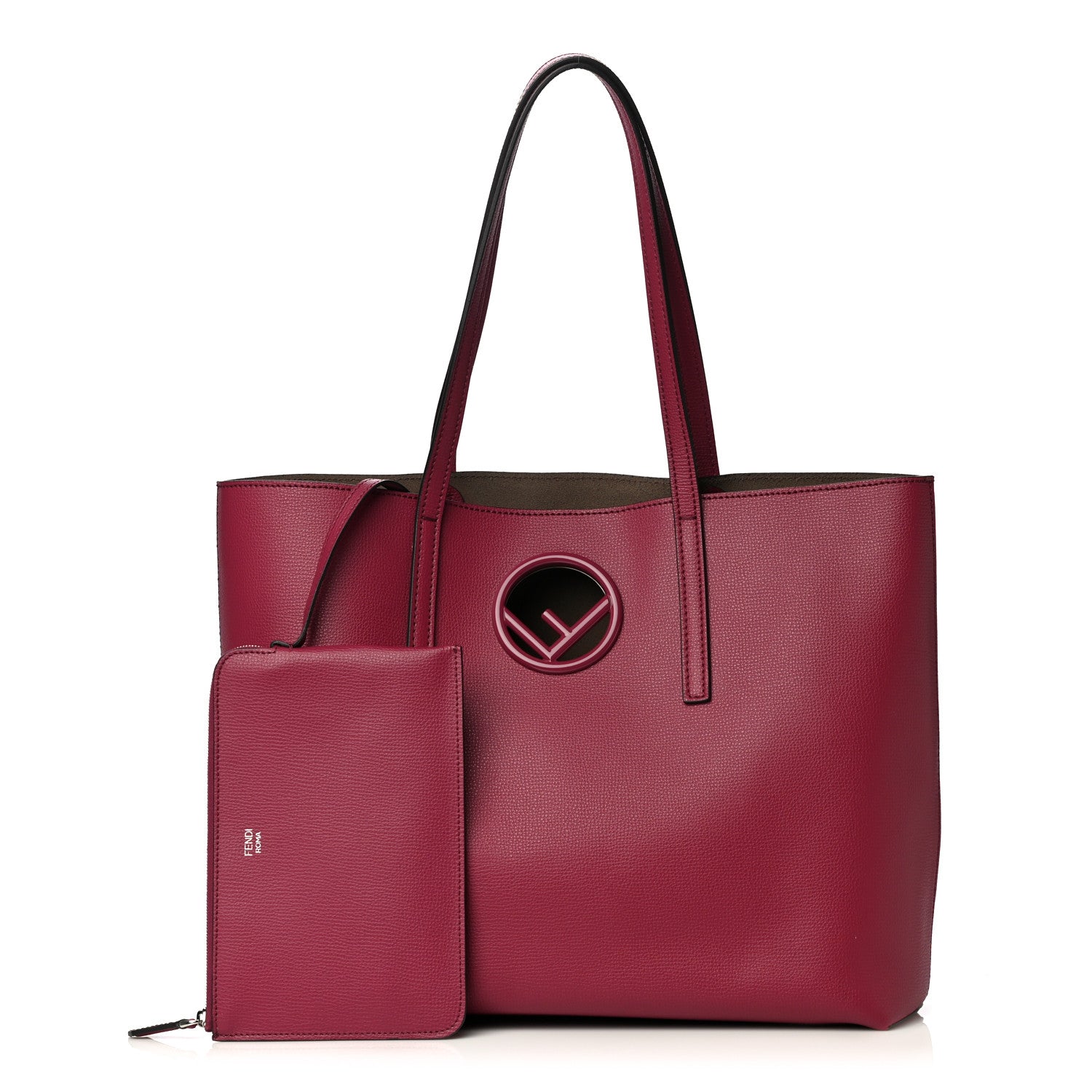Fendi Vitello Vienna Enamel F is Fendi Shopping Tote Black Cherry Taupe 2 of 9