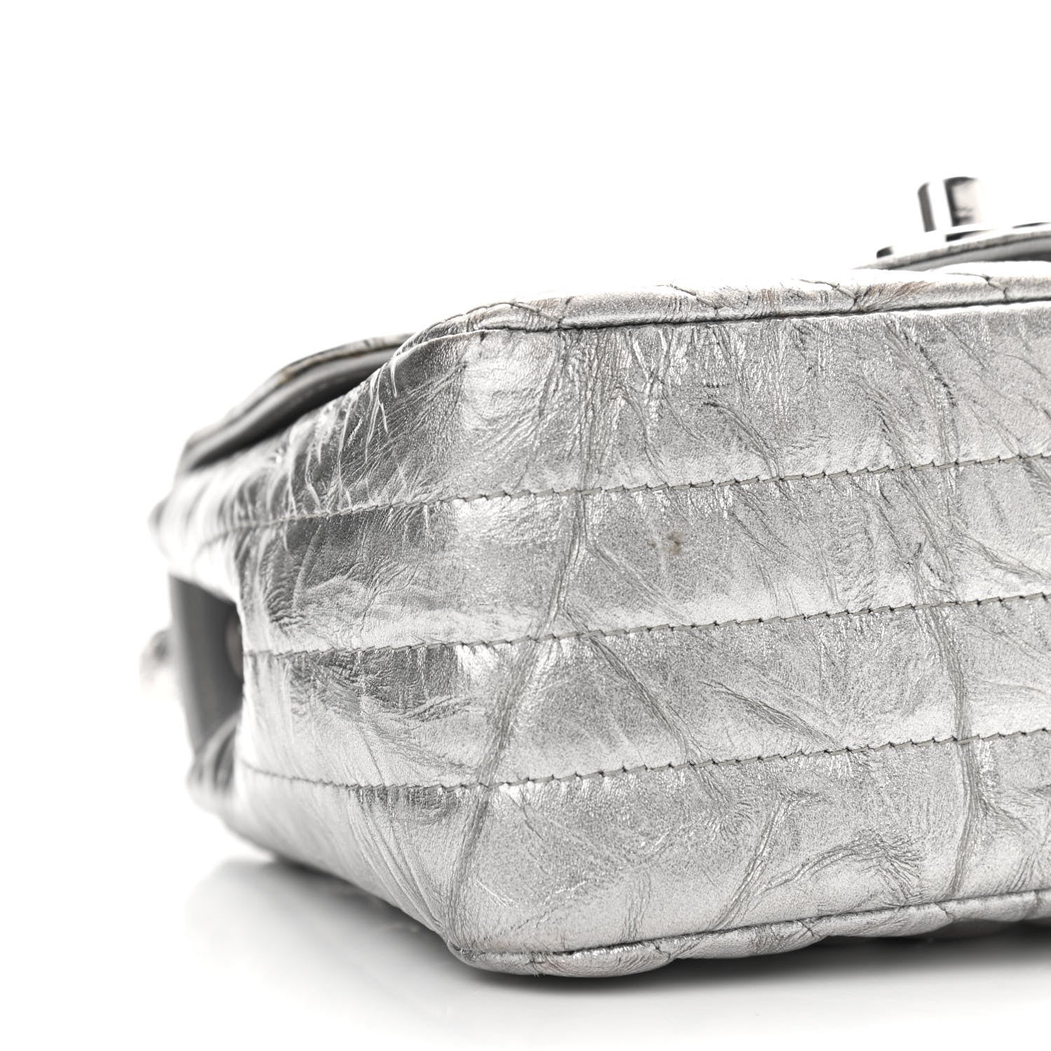 Chanel Metallic Patent Crumpled Calfskin Chevron Quilted Mini Square Flap Silver 9 of 16