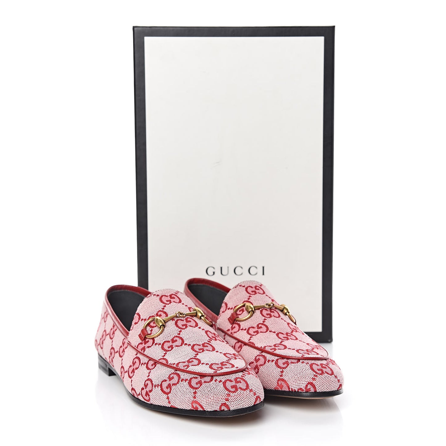 Canvas GG Monogram Horsebit Womens Jordaan Loafers 36.5 Gardenia Hibiscus Red