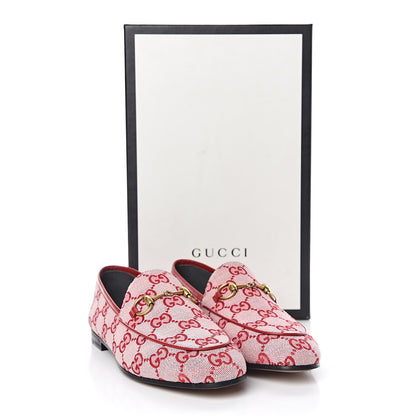 Gucci Canvas GG Monogram Horsebit Womens Jordaan Loafers 36.5 Gardenia Hibiscus Red 9 of 9
