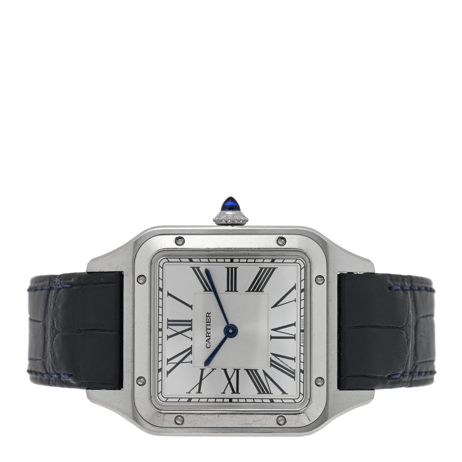 Cartier Stainless Steel Alligator 31.4mm Santos Dumont Quartz Watch Blue 2 of 5