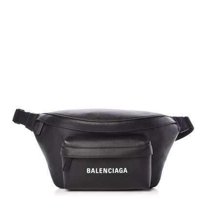 Balenciaga Smooth Calfskin Logo Large Everyday Beltpack Black White 1 of 9