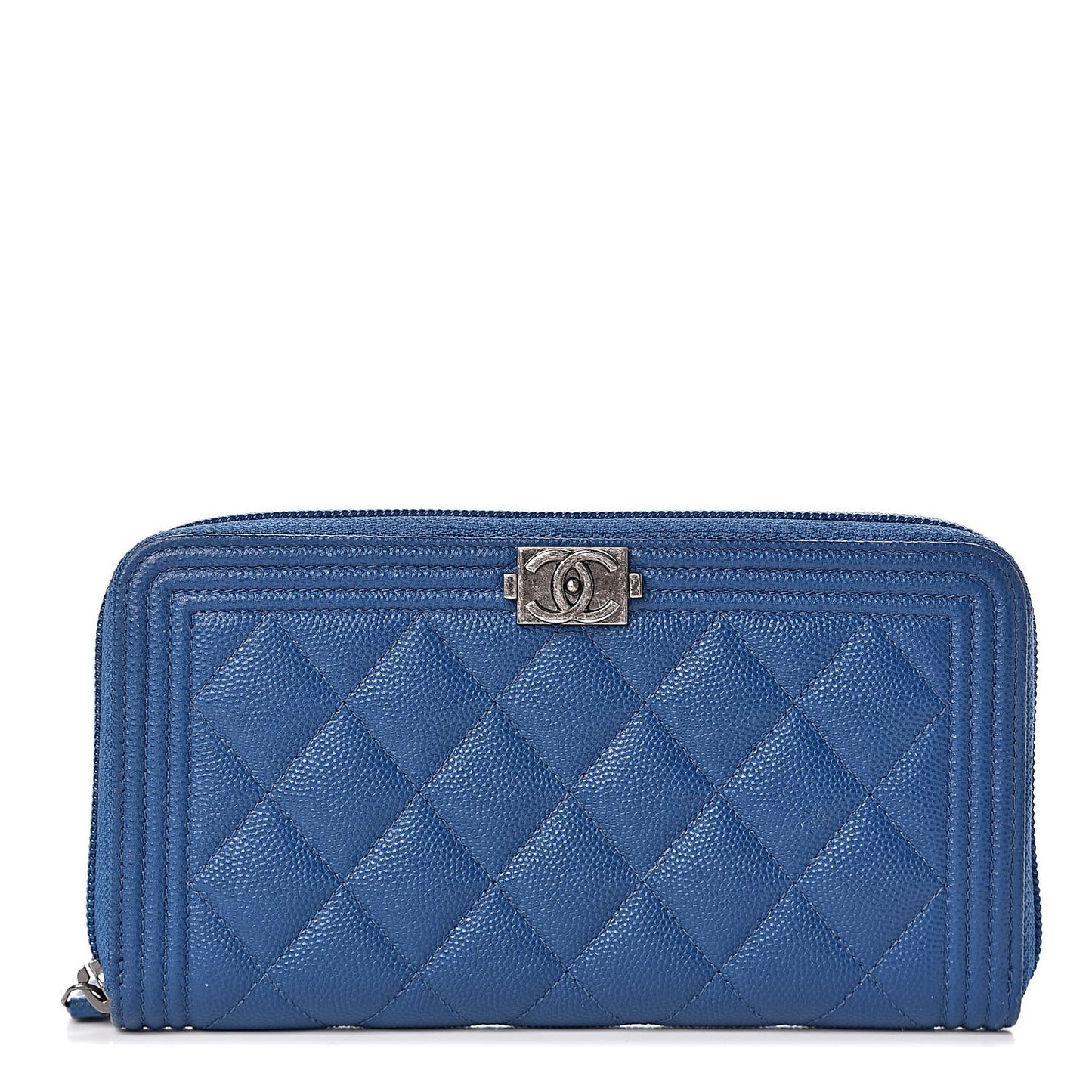 Caviar Quilted Large Boy Zip Around Wallet Blue