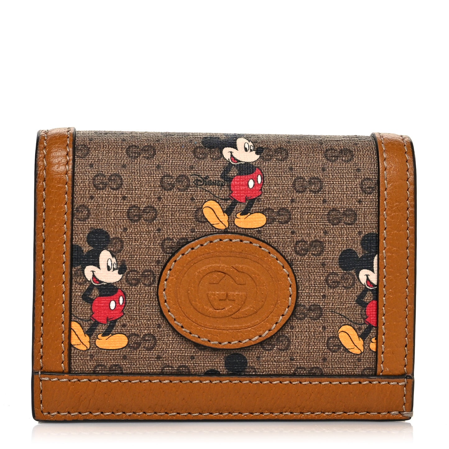 X DISNEY Mini Vintage GG Supreme Monogram Mickey Mouse Card Holder Wallet Beige Vintage Sun Oil