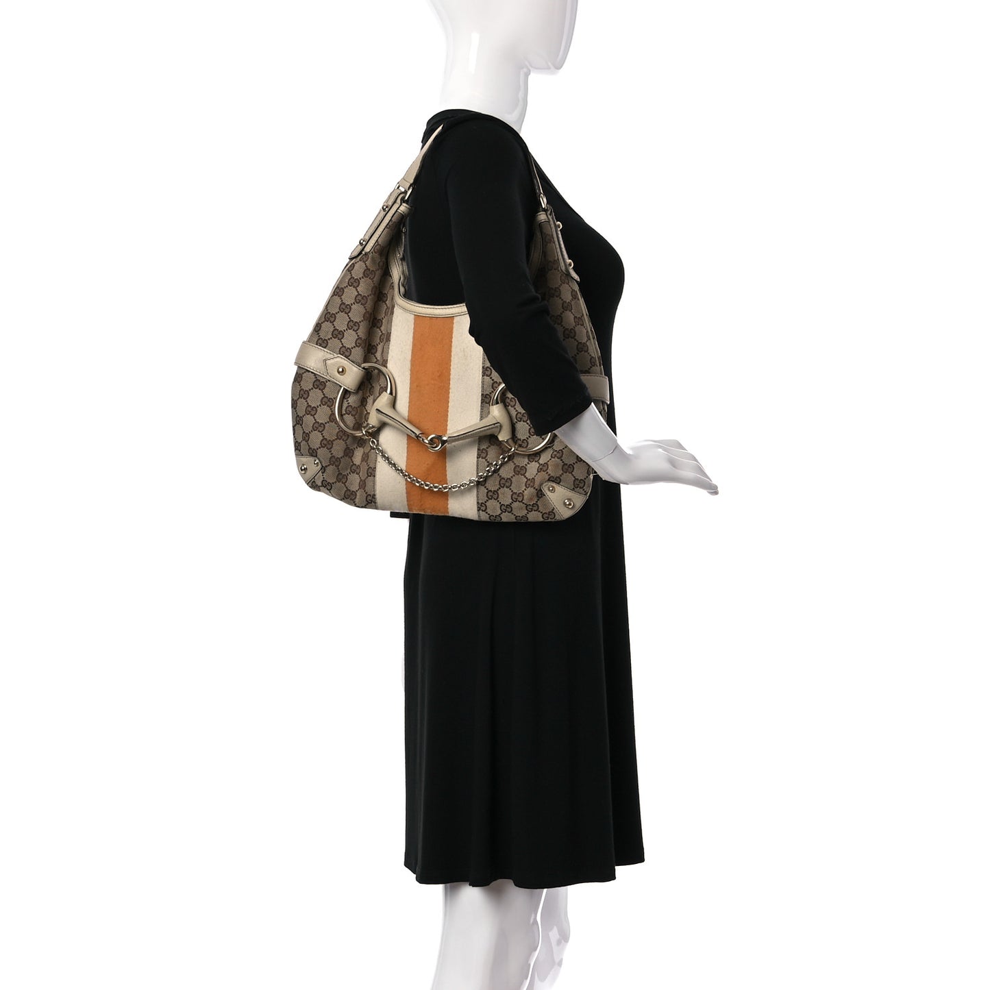 Monogram Large Horsebit Web Shoulder Bag White
