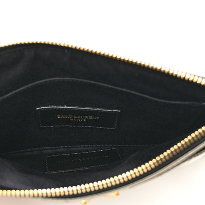 Saint Laurent Metallic Grain De Poudre Matelasse Chevron Monogram Bill Pouch Piombo 5 of 7
