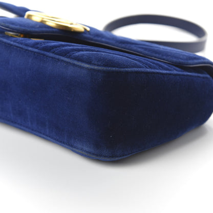 Gucci Velvet Matelasse Small GG Marmont Shoulder Bag Cobalt Blue 7 of 12