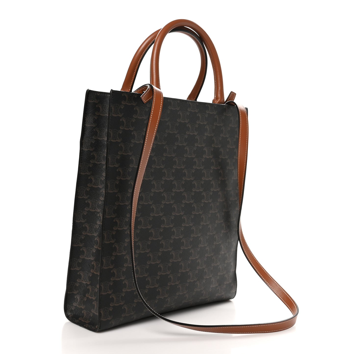 Triomphe Canvas Calfskin Small Vertical Cabas Tan