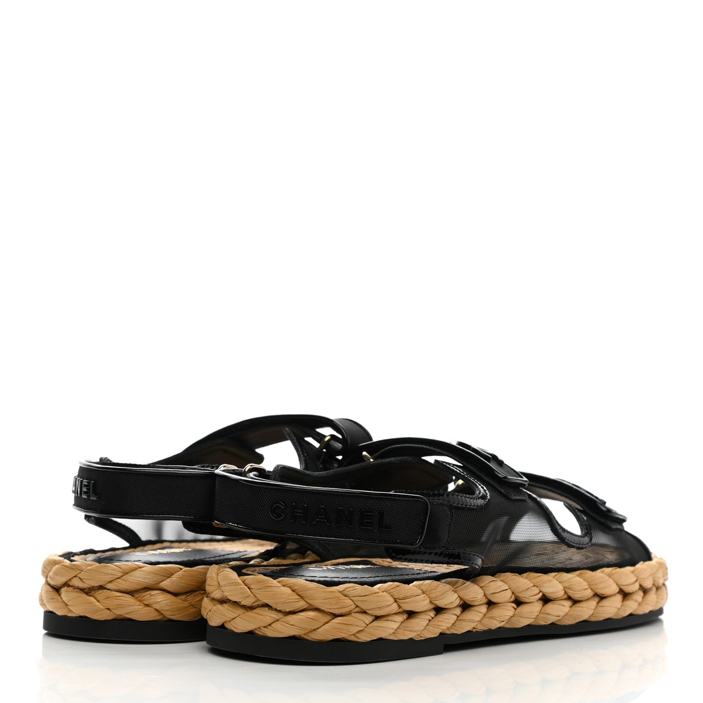Mesh Patent Calfskin Velcro Dad Sandals 41 Black