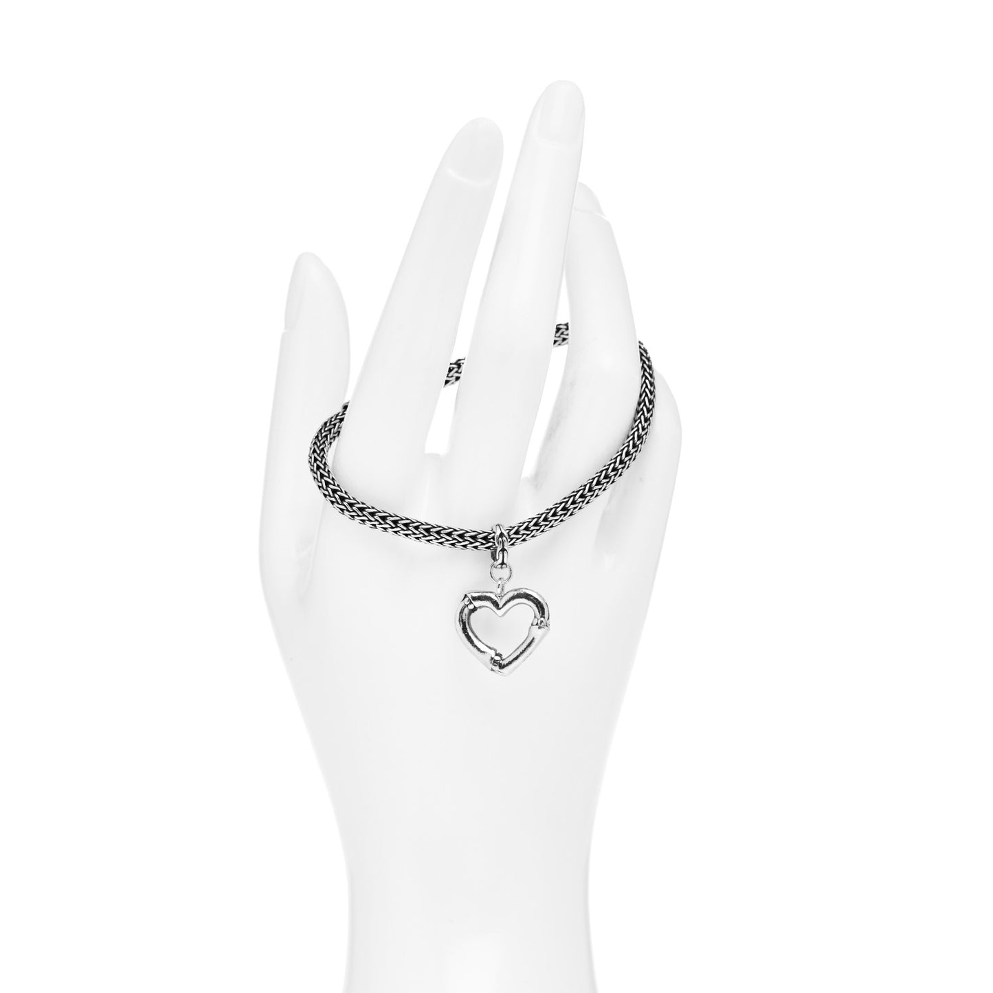 Sterling Silver Bamboo Heart Charm Bracelet