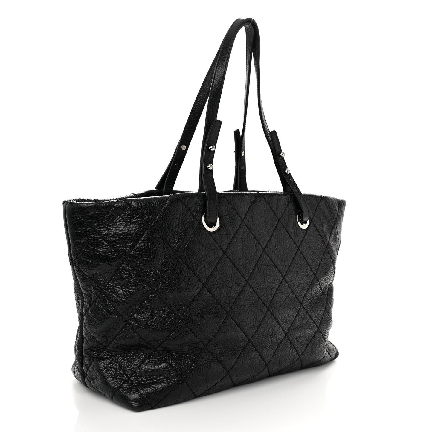 Glazed Calfskin Large On The Road Tote Black