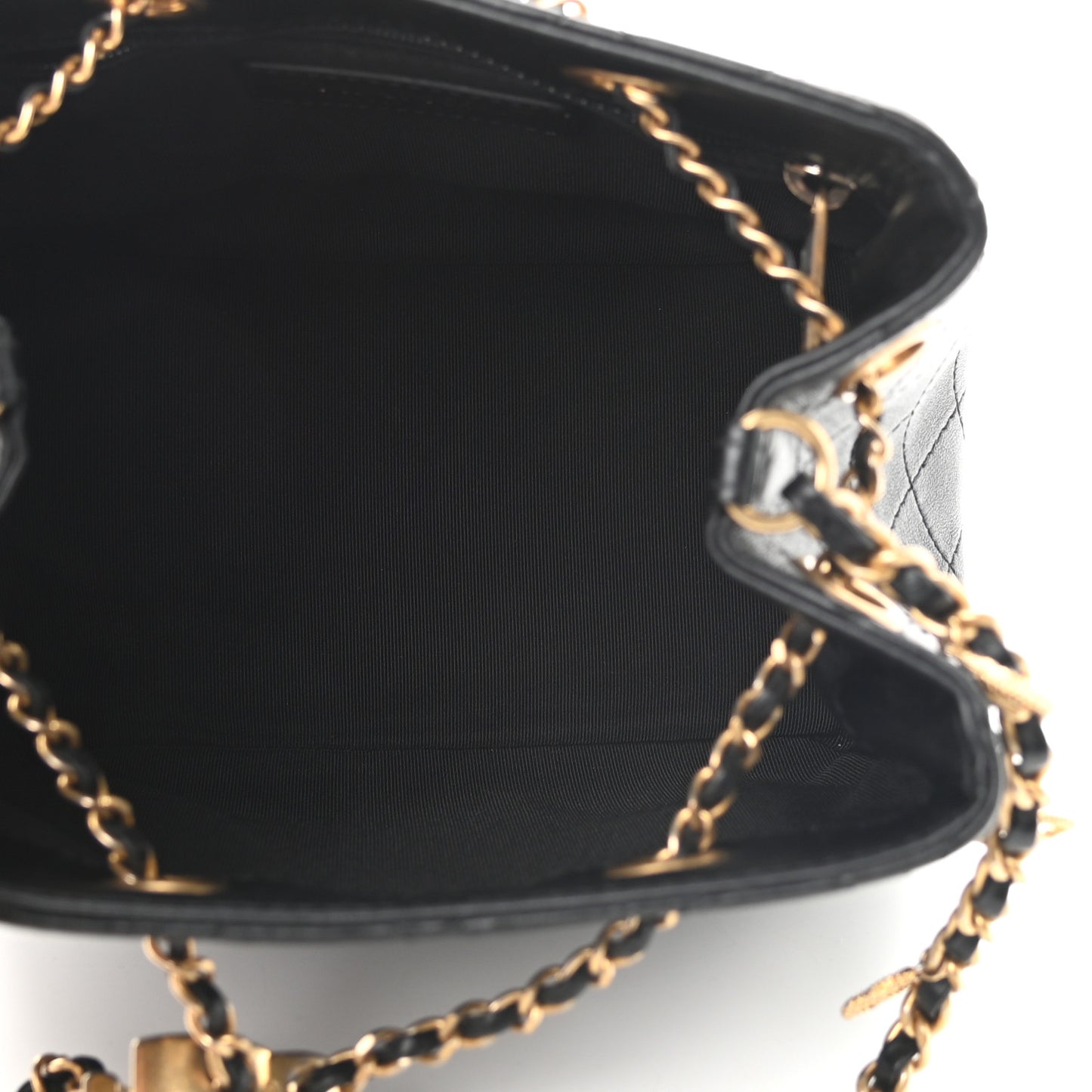 Calfskin Stitched Small Egyptian Amulet Drawstring Bag Black