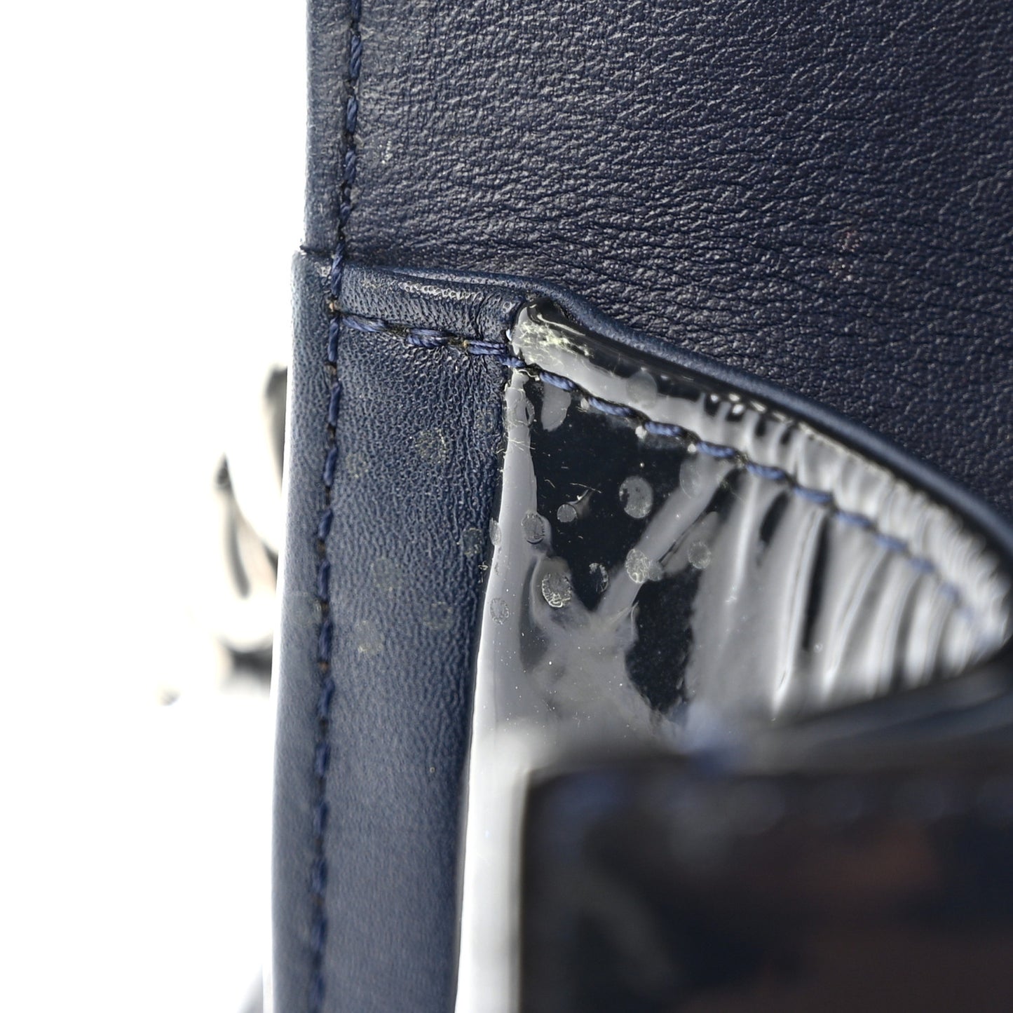 Patent Calfskin Quilted Medium Plexiglass Boy Flap Navy
