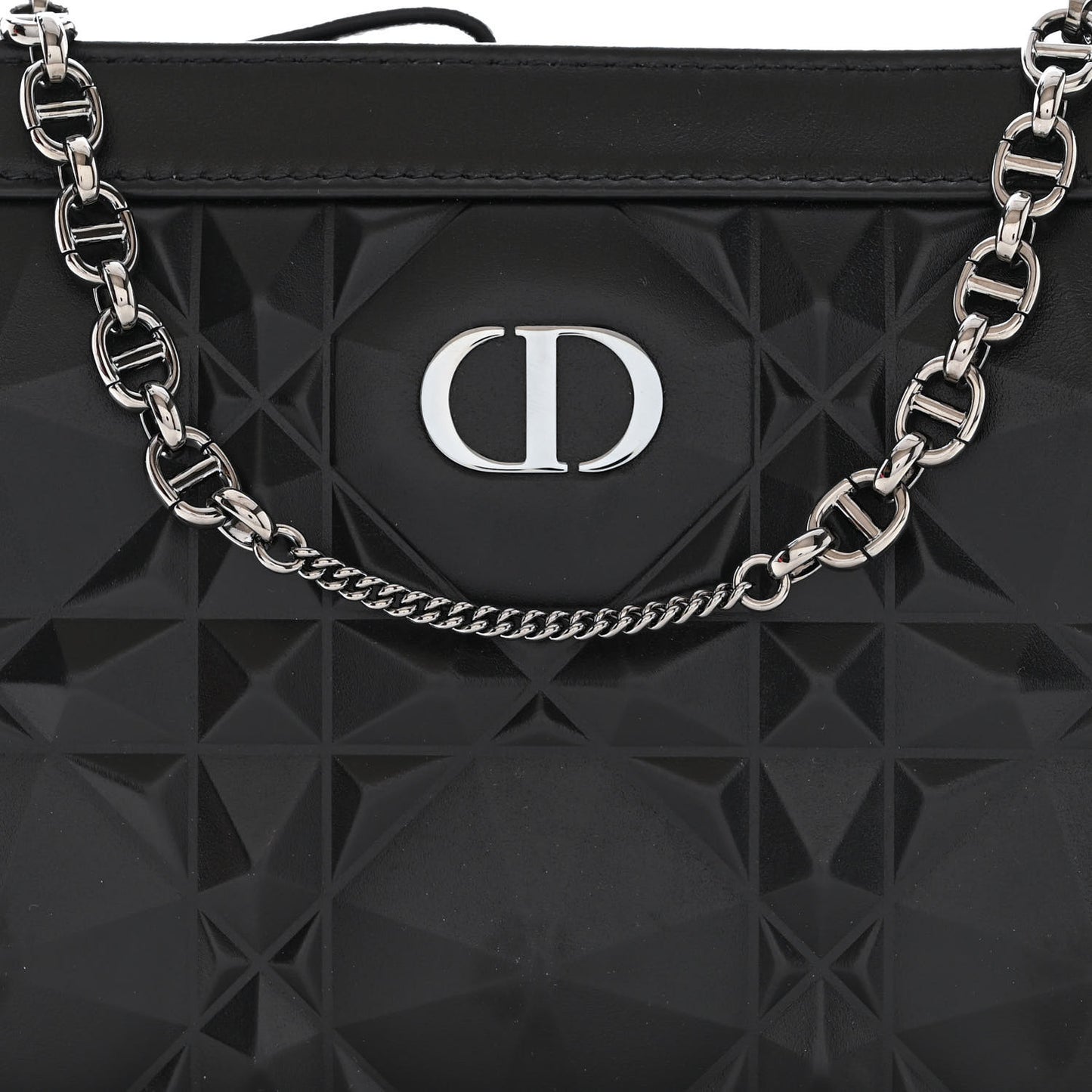 Calfskin Macrocannage Diamond Caro Zipped Pouch With Chain Black
