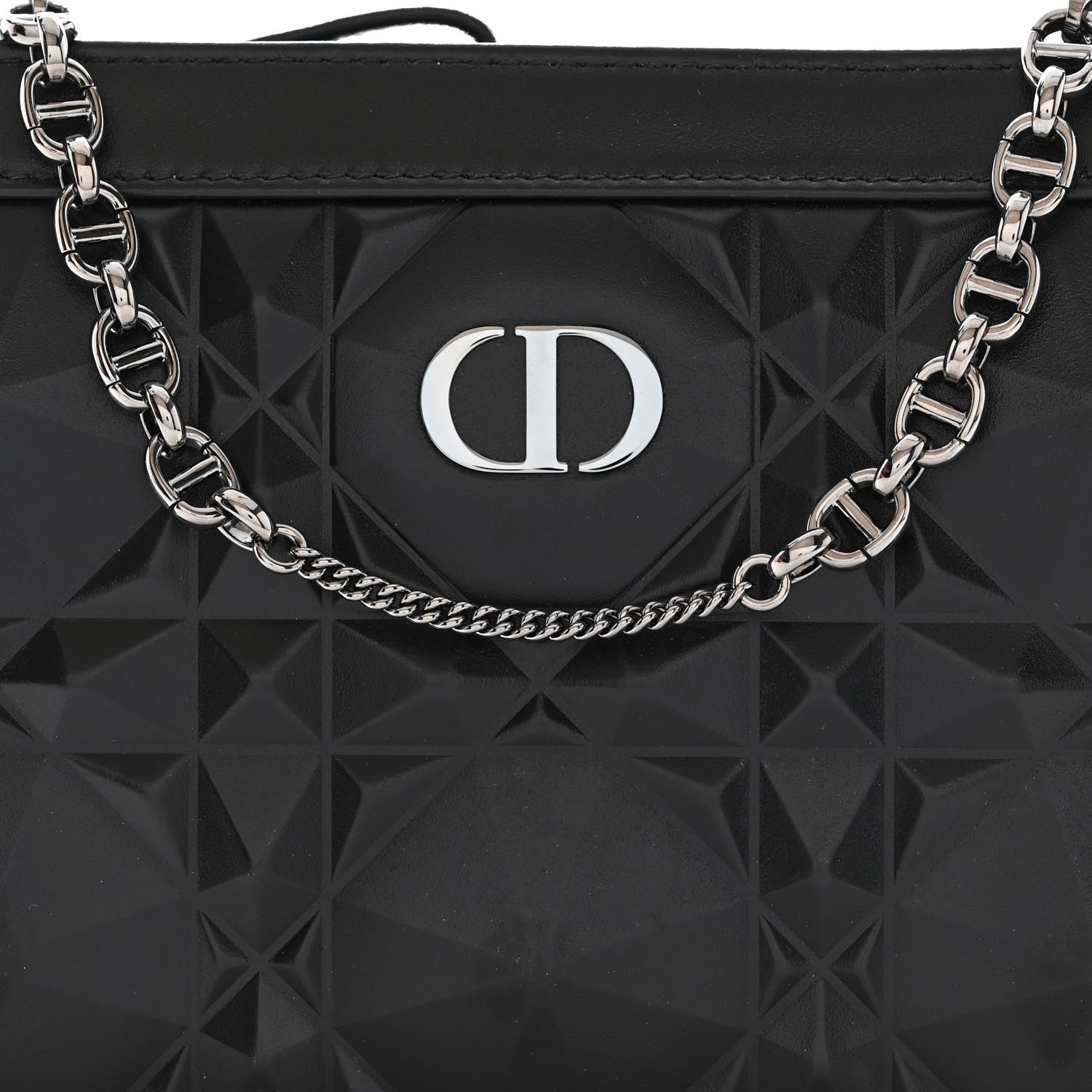Christian Dior Calfskin Macrocannage Diamond Caro Zipped Pouch With Chain Black 11 of 13