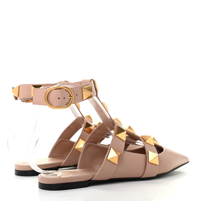 Valentino Garavani Calfskin Roman Stud Ankle Strap Flat Mules 38 Rose Cannelle 4 of 8