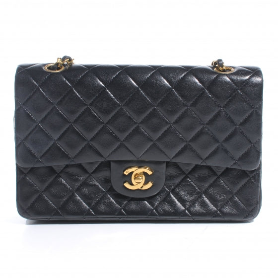 Lambskin Medium Double Flap Black