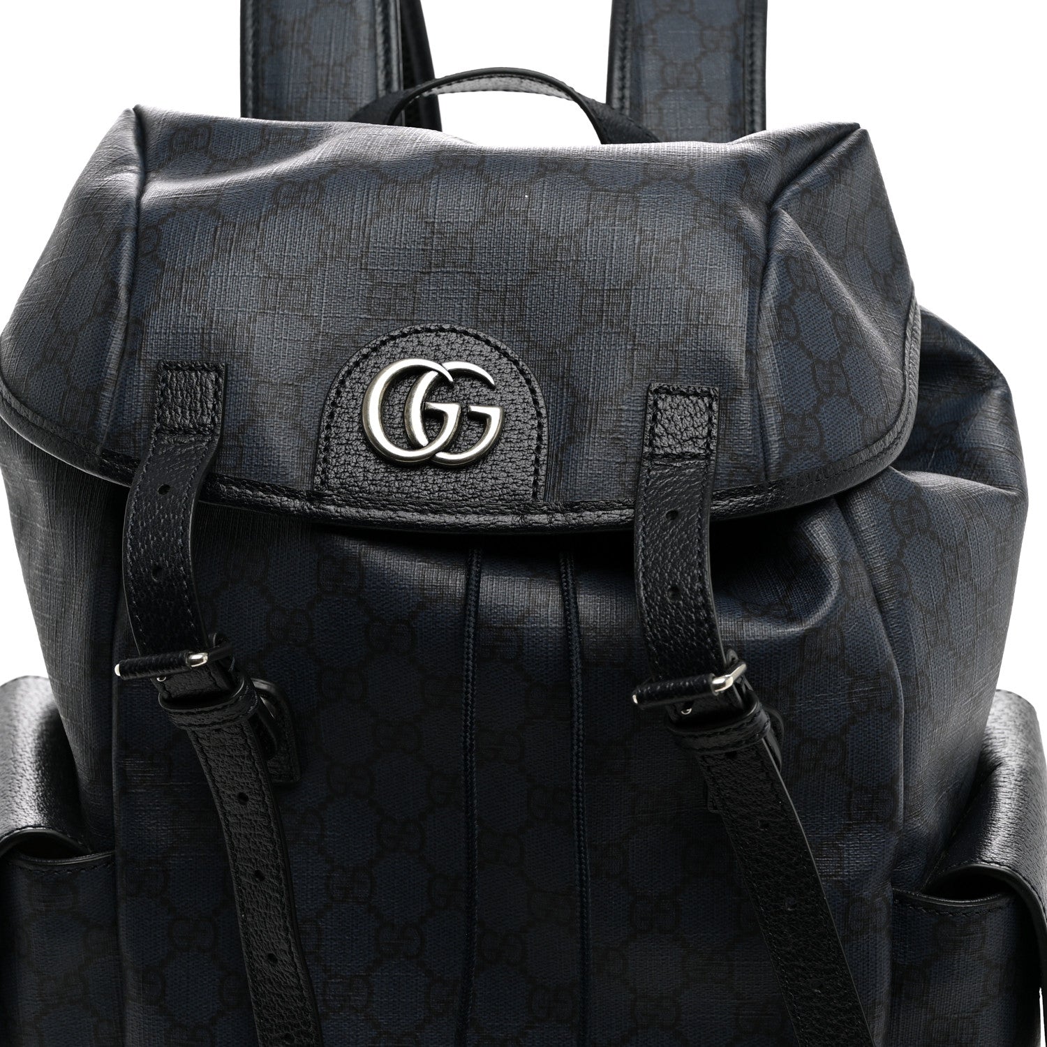Gucci GG Supreme Monogram Textured Dollar Calfskin Medium Ophidia Double Buckle Backpack Blue Dark Blue Black 7 of 10