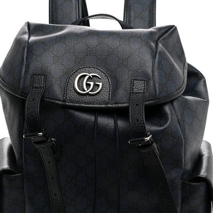 Gucci GG Supreme Monogram Textured Dollar Calfskin Medium Ophidia Double Buckle Backpack Blue Dark Blue Black 7 of 10