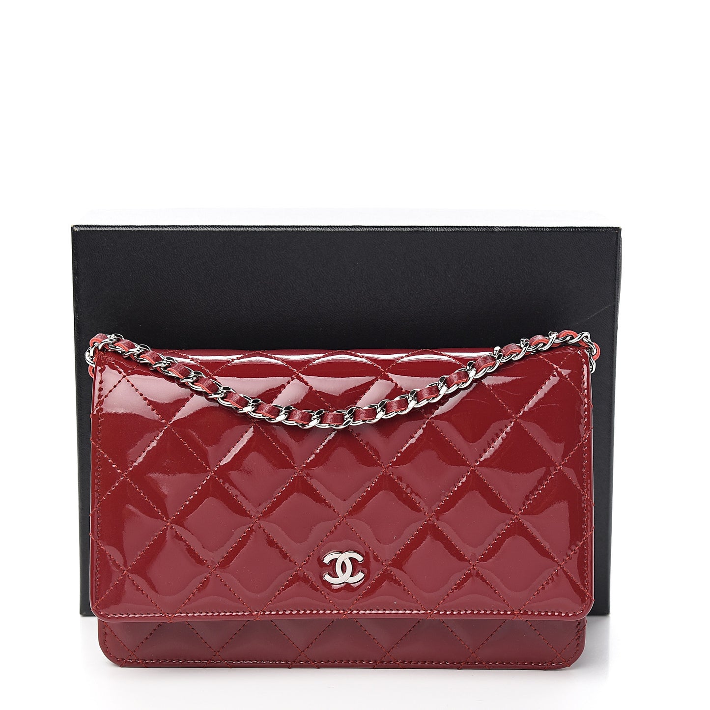Patent Quilted Wallet On Chain WOC Red