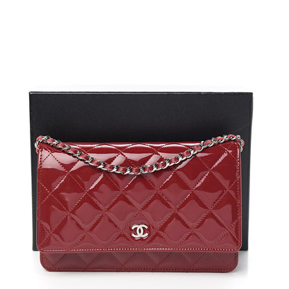 Chanel Patent Quilted Wallet On Chain WOC Red 10 of 10