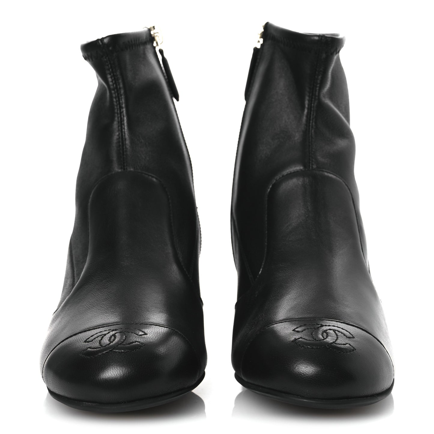 Stretch Lambskin Cap Toe CC Short Boots 36.5 Black