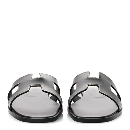 Hermes Box Calfskin Oran Sandals 36 Black 3 of 11