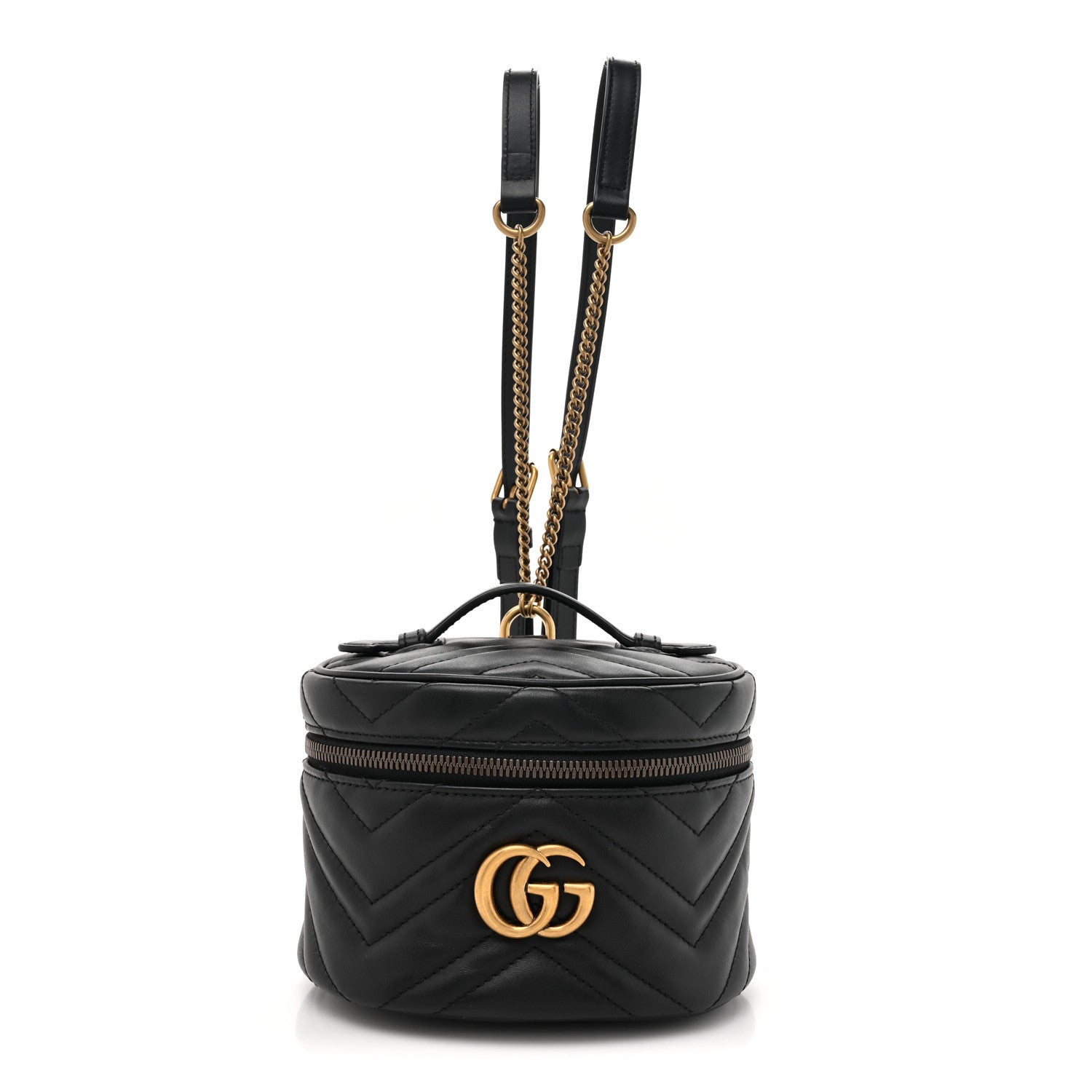 Gucci Calfskin Matelasse Mini GG Marmont Round Backpack Black 1 of 11