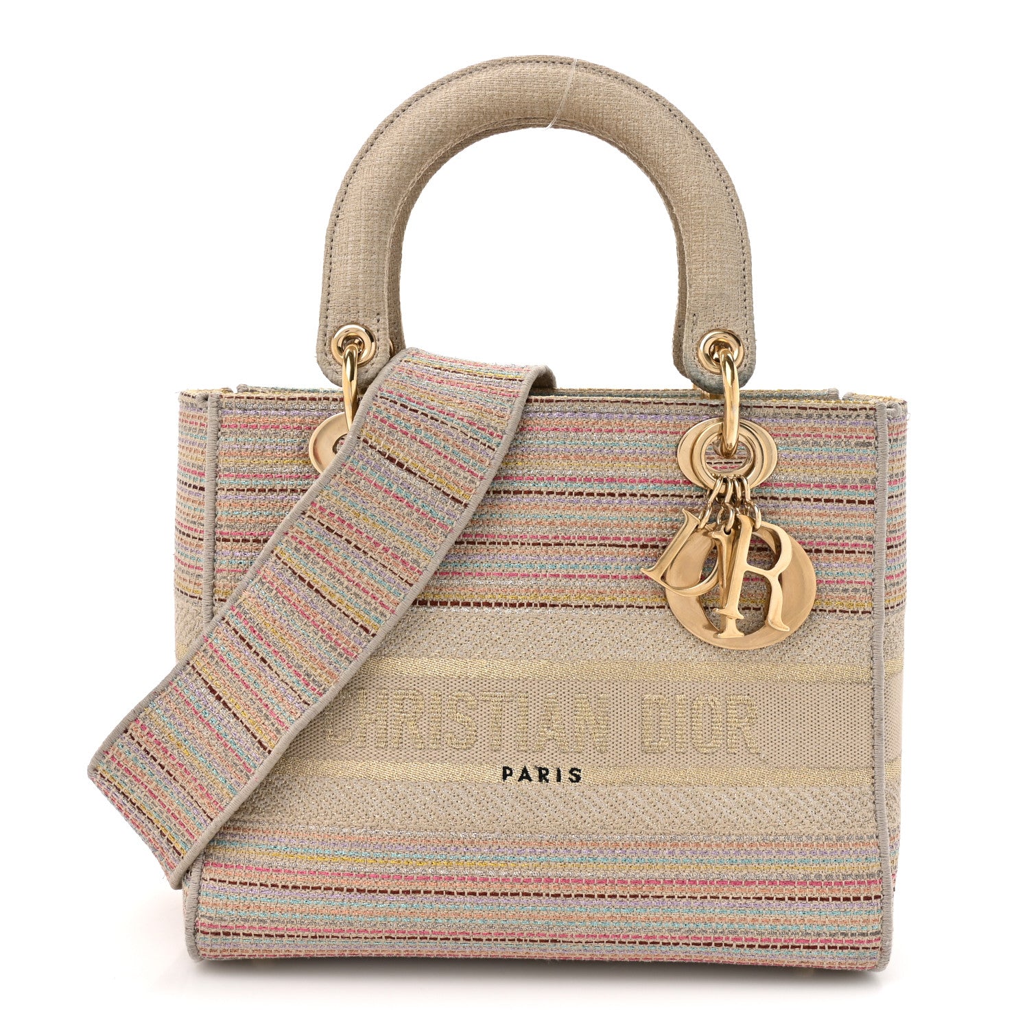 Christian Dior Canvas Embroidered Medium Lady D-Lite Beige Multicolor 2 of 23