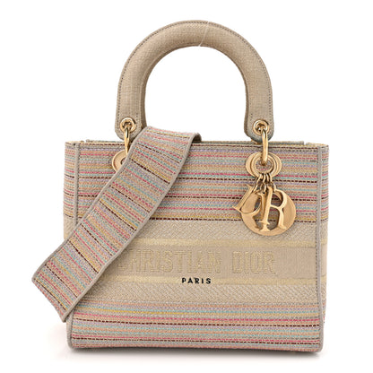 Christian Dior Canvas Embroidered Medium Lady D-Lite Beige Multicolor 2 of 23