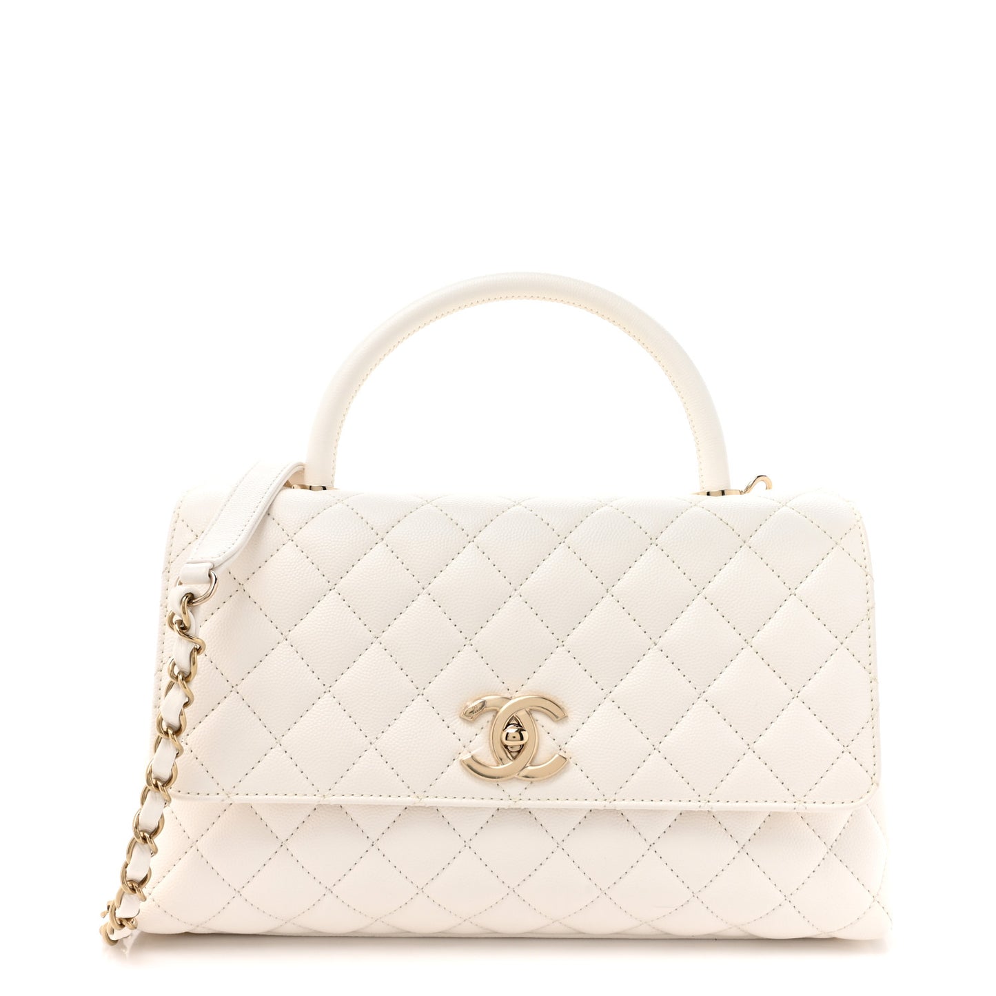 Caviar Quilted Small Coco Handle Flap White
