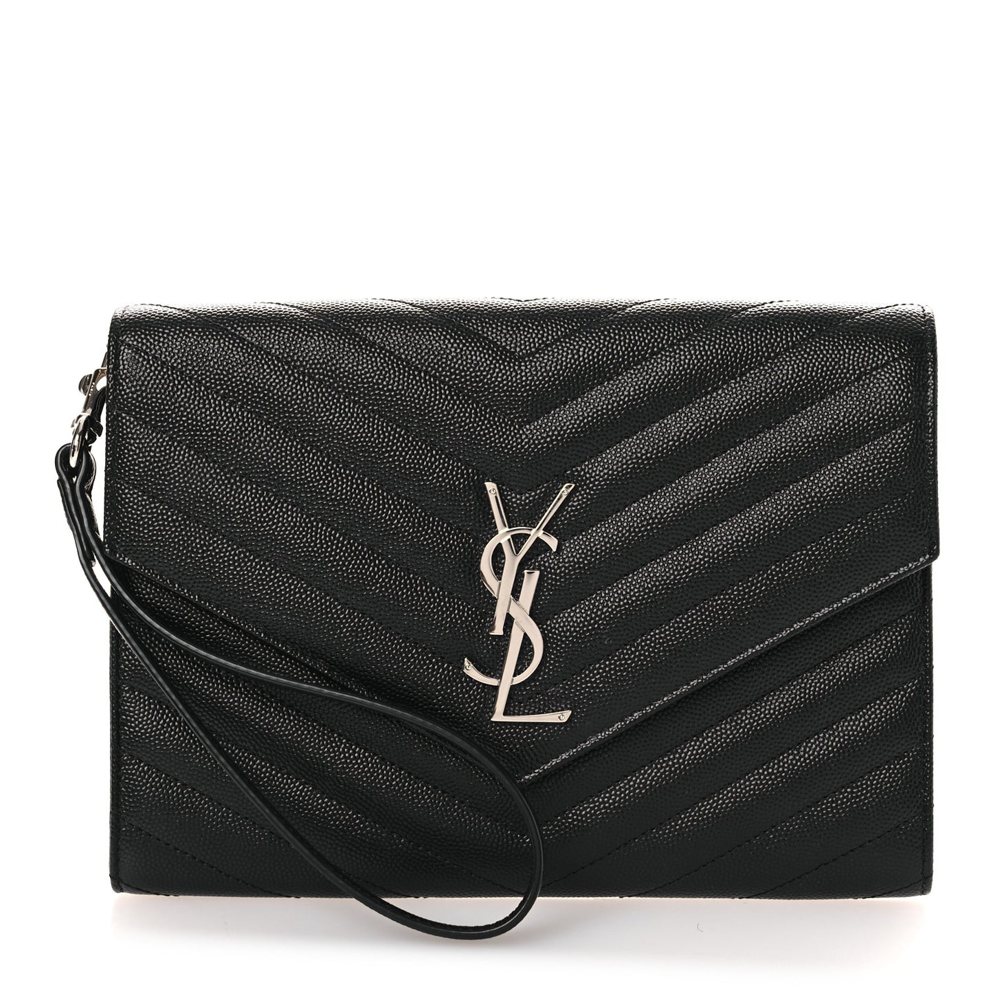 Grain De Poudre Matelasse Chevron Monogram Envelope Clutch Black