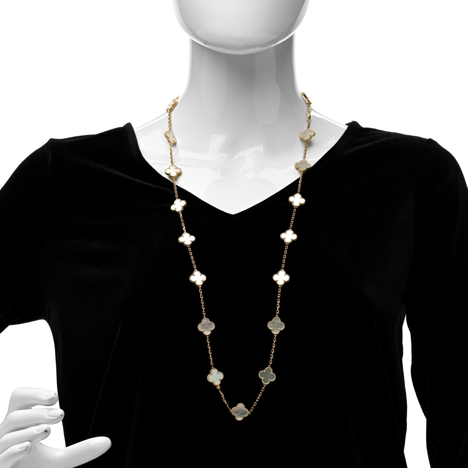 Van Cleef & Arpels 18K Yellow Gold Mother of Pearl 20 Motifs Vintage Alhambra Necklace 2 of 6