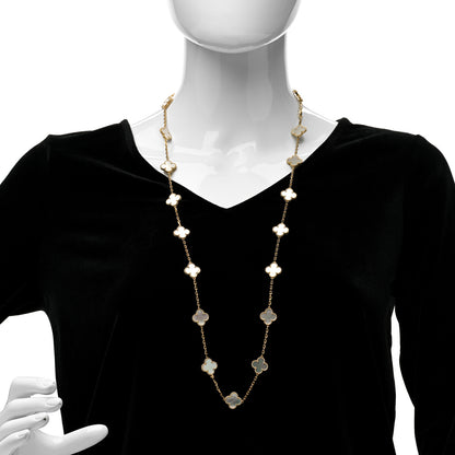 Van Cleef & Arpels 18K Yellow Gold Mother of Pearl 20 Motifs Vintage Alhambra Necklace 2 of 6