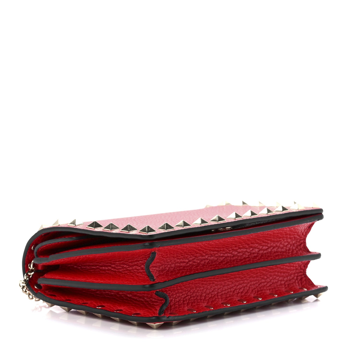 Pebbled Calfskin Rockstud Wallet on Chain Rouge Pur
