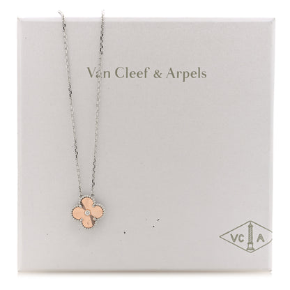 Van Cleef & Arpels 18K White Rose Gold Diamond Guilloche Vintage Alhambra Pendant Necklace 5 of 5