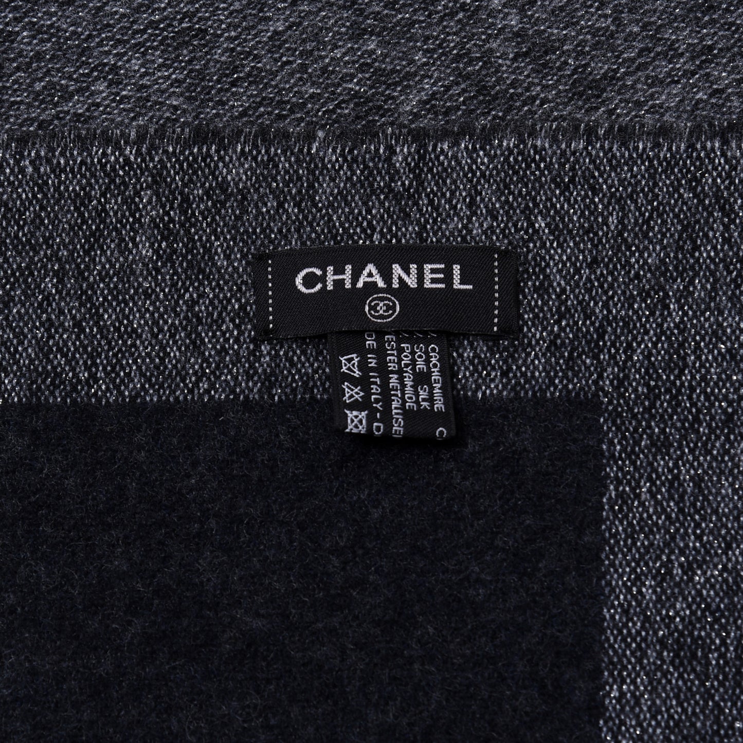 Cashmere Silk CC Logo Fringe Scarf Black Grey