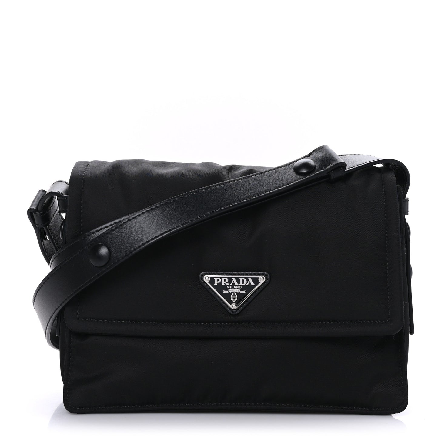Re-Nylon Vitello Padded Small Flap Shoulder Bag Black