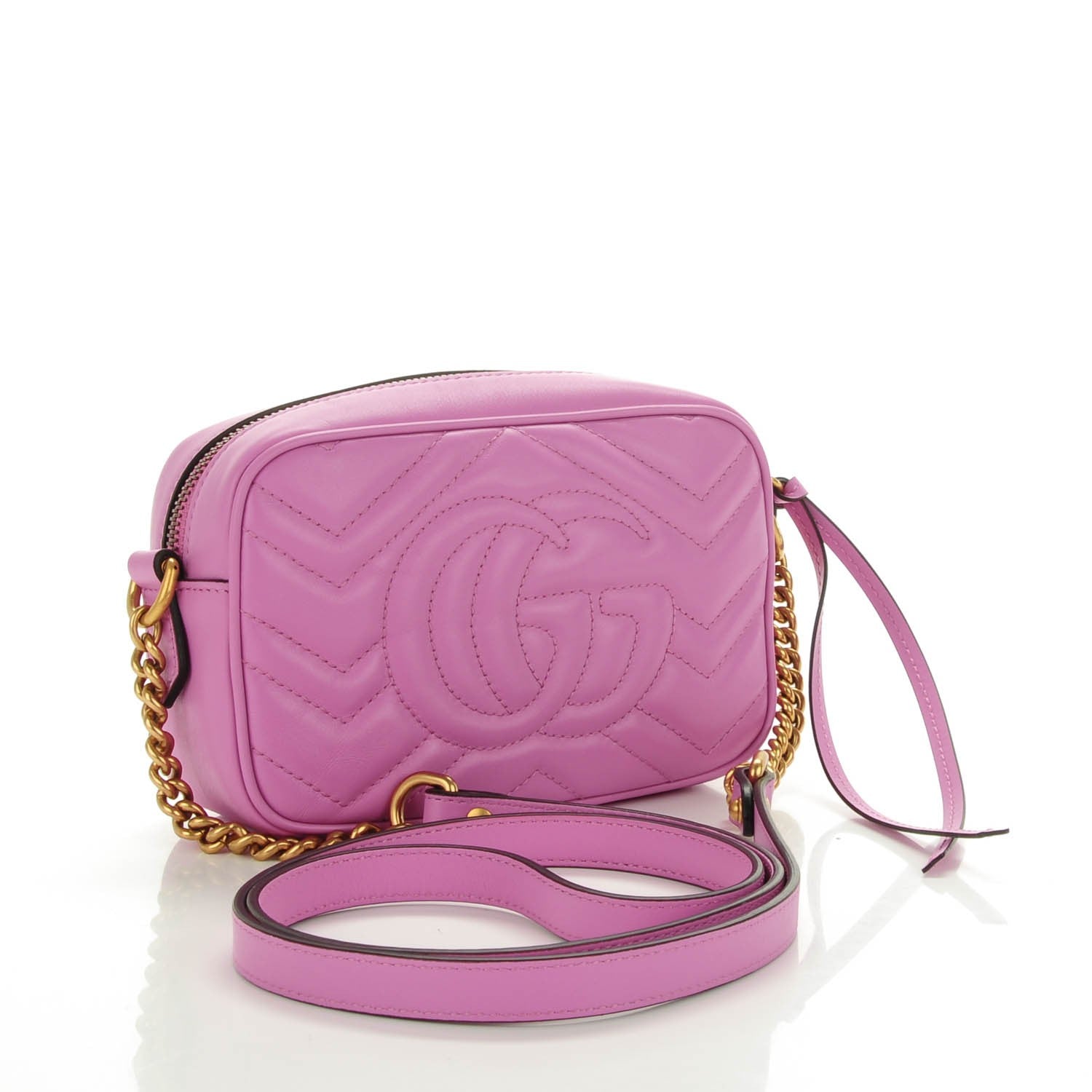 Gucci Calfskin Matelasse Mini GG Marmont Chain Shoulder Bag Candy Mousse 3 of 7