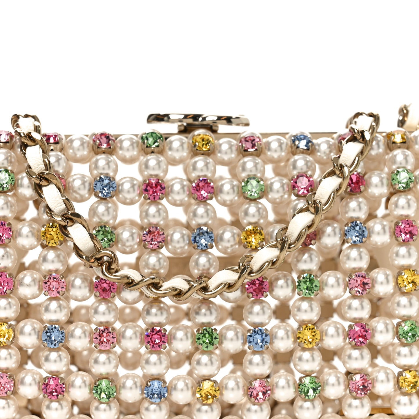 Metal Pearl Minaudiere CC Evening Bag White Gold Multicolor