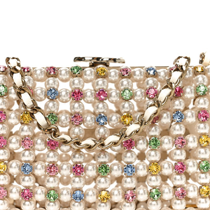 Chanel Metal Pearl Minaudiere CC Evening Bag White Gold Multicolor 8 of 11