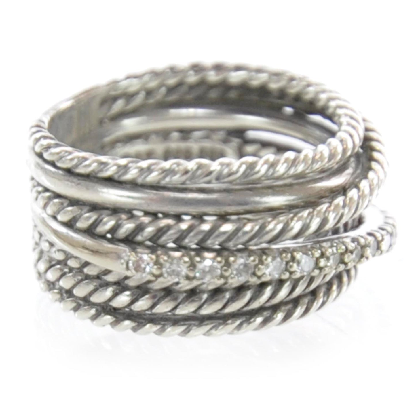Sterling Silver 14k Gold Diamond Multi Cable Wrap Ring 7