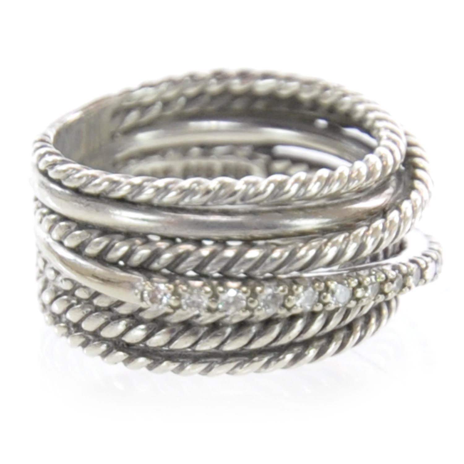 David Yurman Sterling Silver 14k Gold Diamond Multi Cable Wrap Ring 7 2 of 5