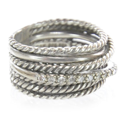 David Yurman Sterling Silver 14k Gold Diamond Multi Cable Wrap Ring 7 2 of 5